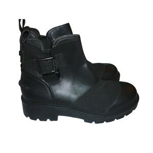 UGG Noe Black Leather Moto Ankle Boots Waterproof Lug Sole NWOB Women's 6.5